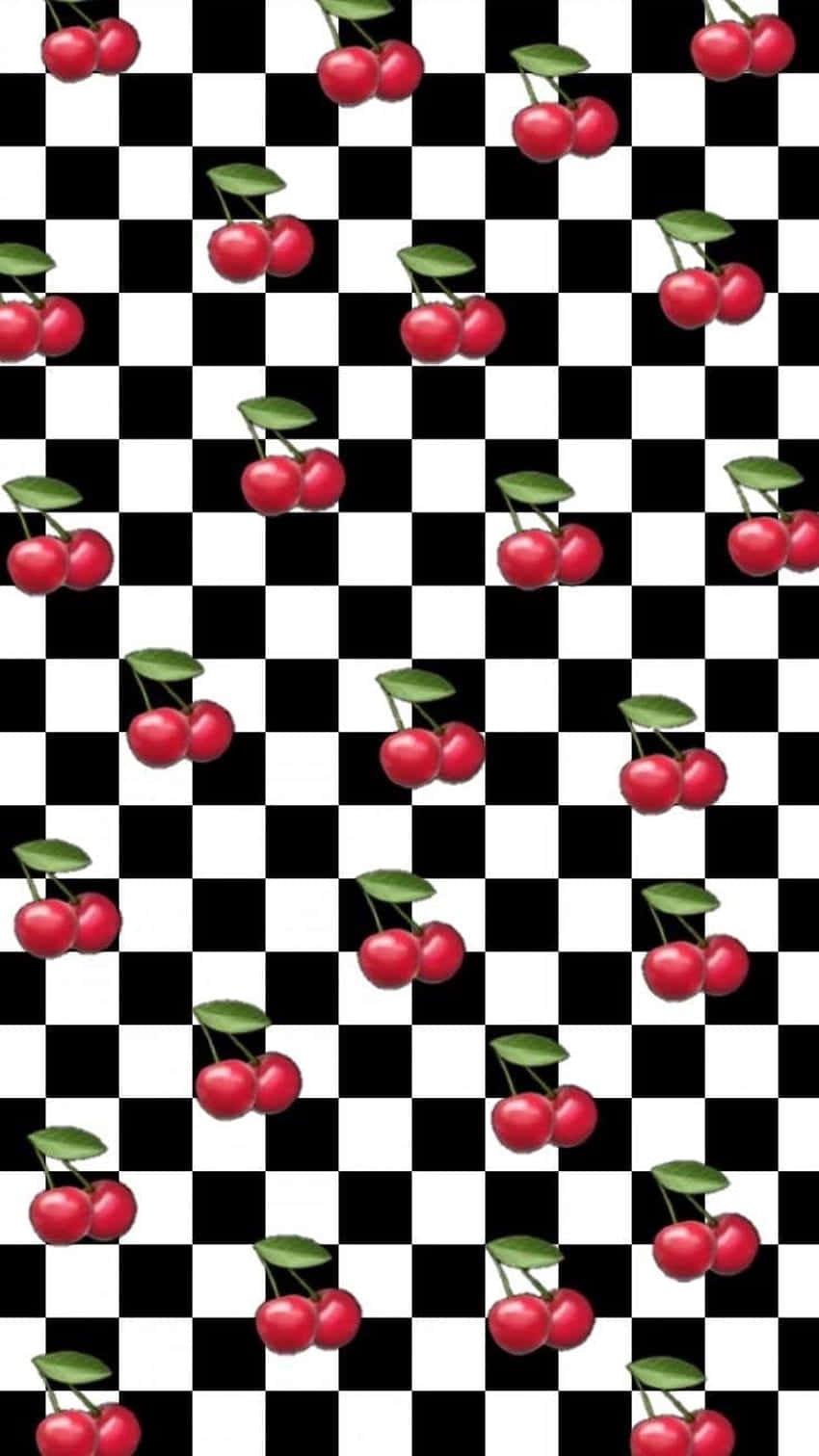 Checkered Cherries Pattern Wallpaper