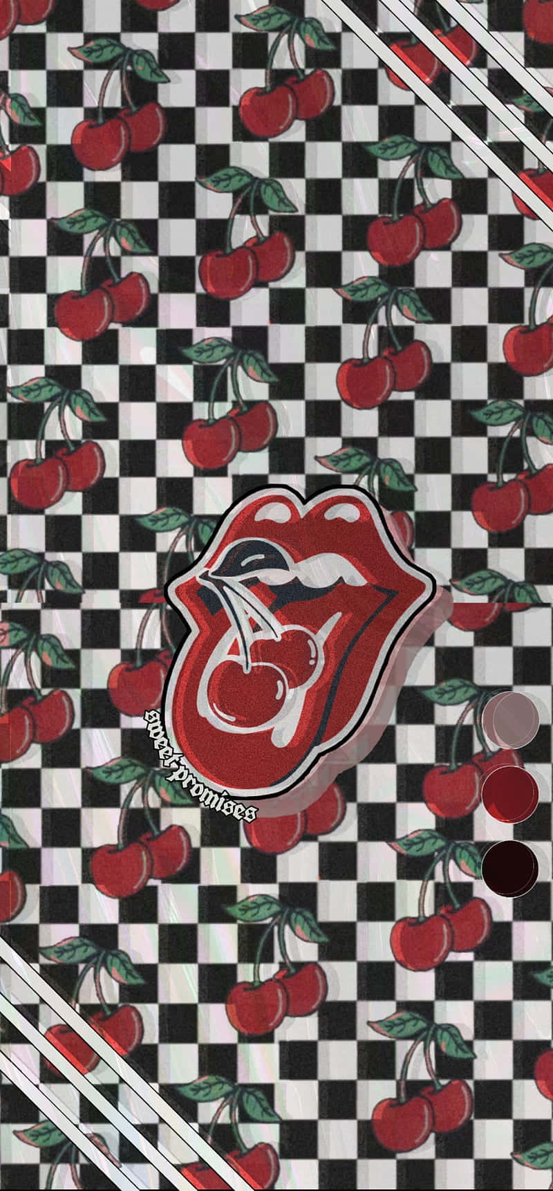 Checkered Cherry Lips Sticker Aesthetic Wallpaper