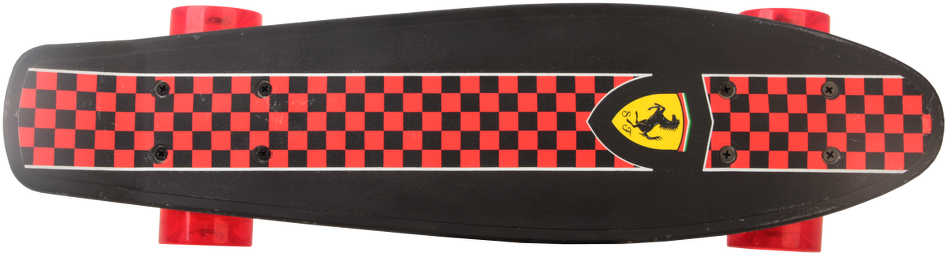 Checkered Penny Boardwith Red Wheels PNG