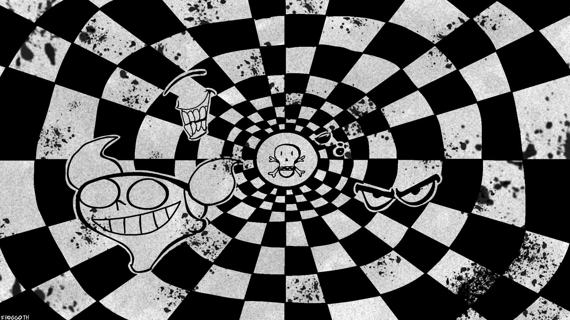 Checkered Vortex Cartoon Faces Wallpaper