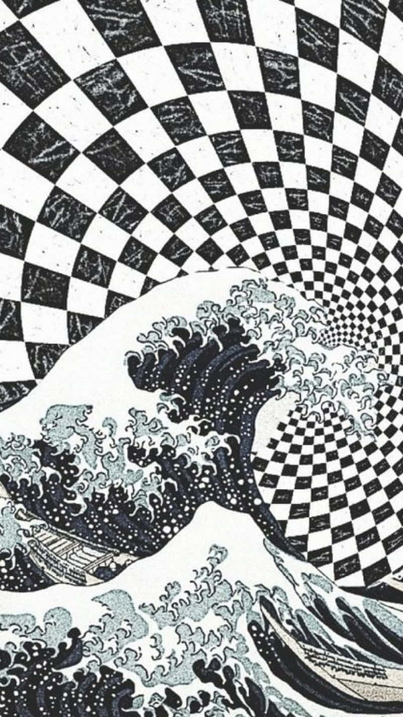 Checkered Wave Illusion Art Wallpaper