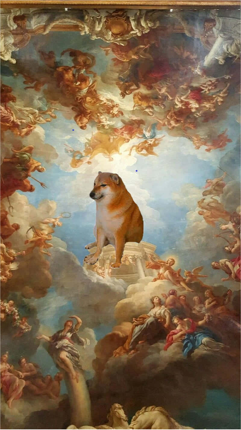 A Dog Is Sitting In The Clouds Above A Painting Wallpaper