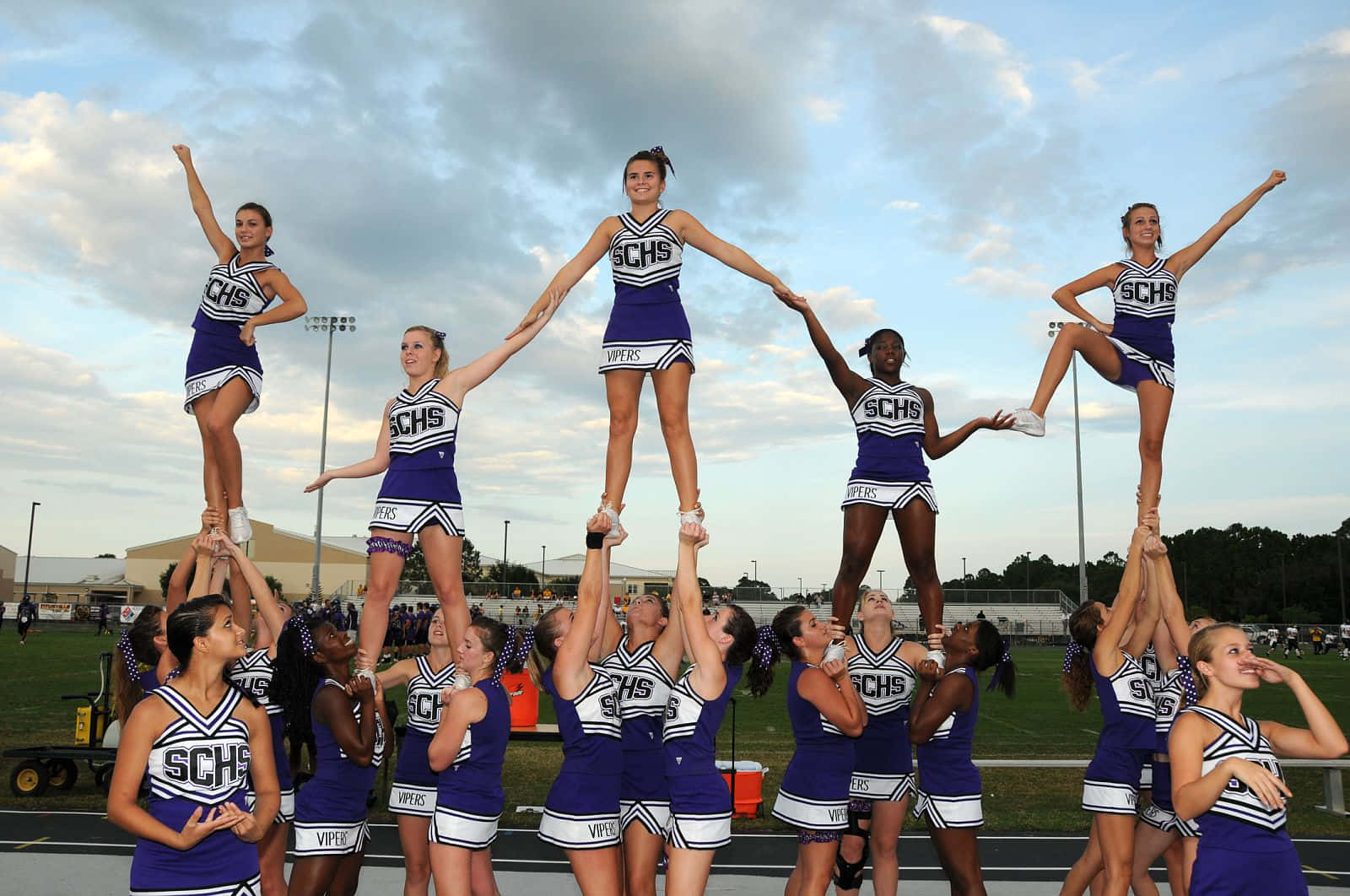 Cheerleaders Human Tower Formation Picture