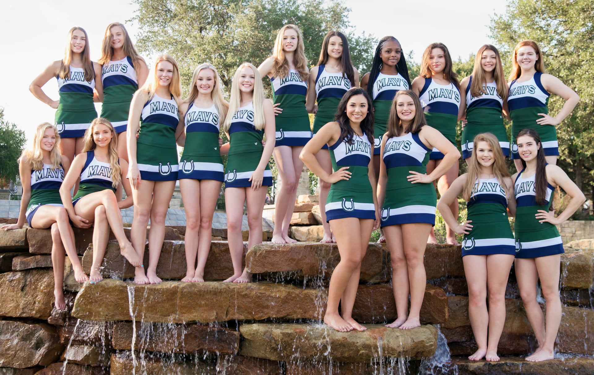 Cheer Team Posing Waterfall Picture