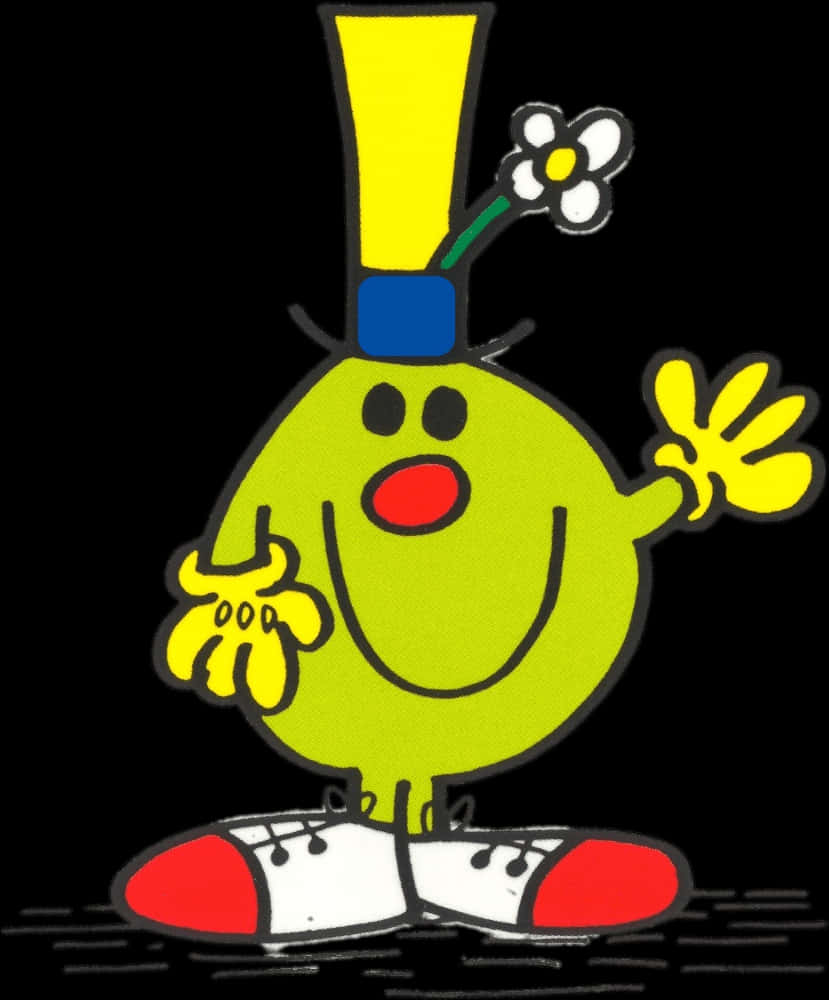 Cheerful Cartoon Character With Flower Hat PNG