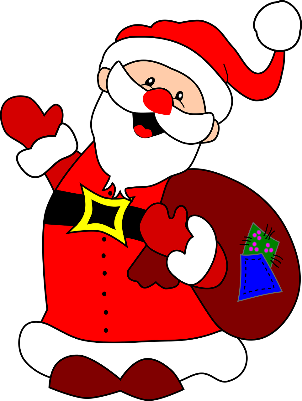 Cheerful Cartoon Santa Claus Waving PNG