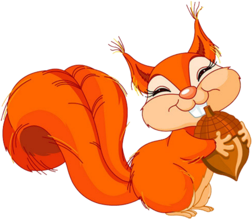 Cheerful Cartoon Squirrel With Acorn.png PNG
