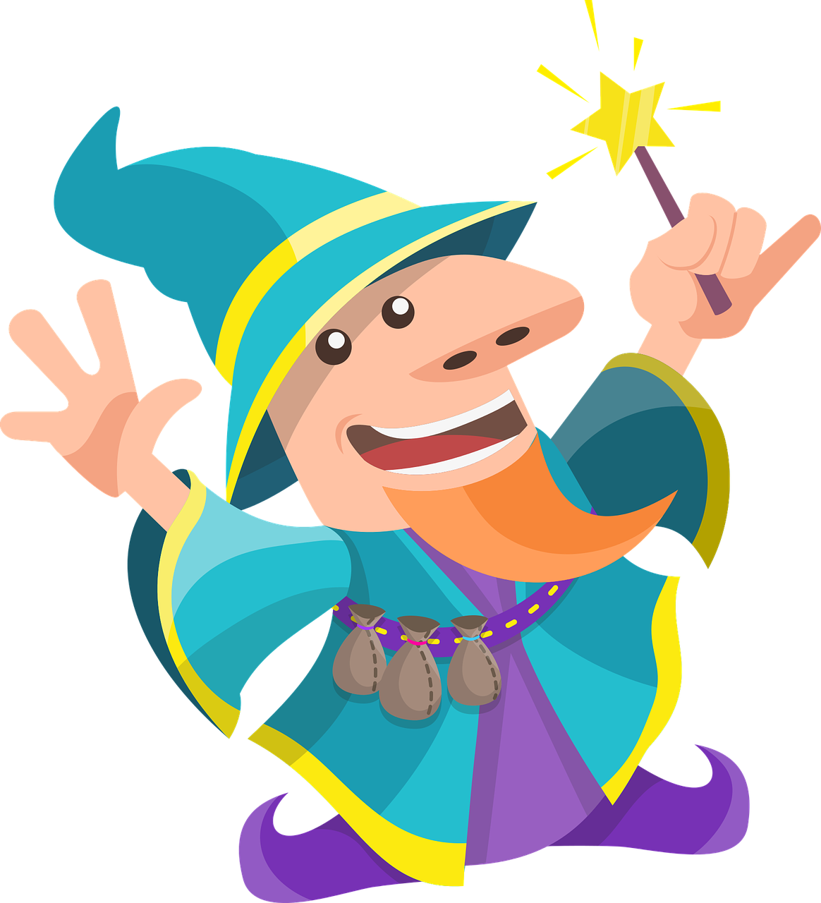 Cheerful Cartoon Wizard Casting Spell PNG