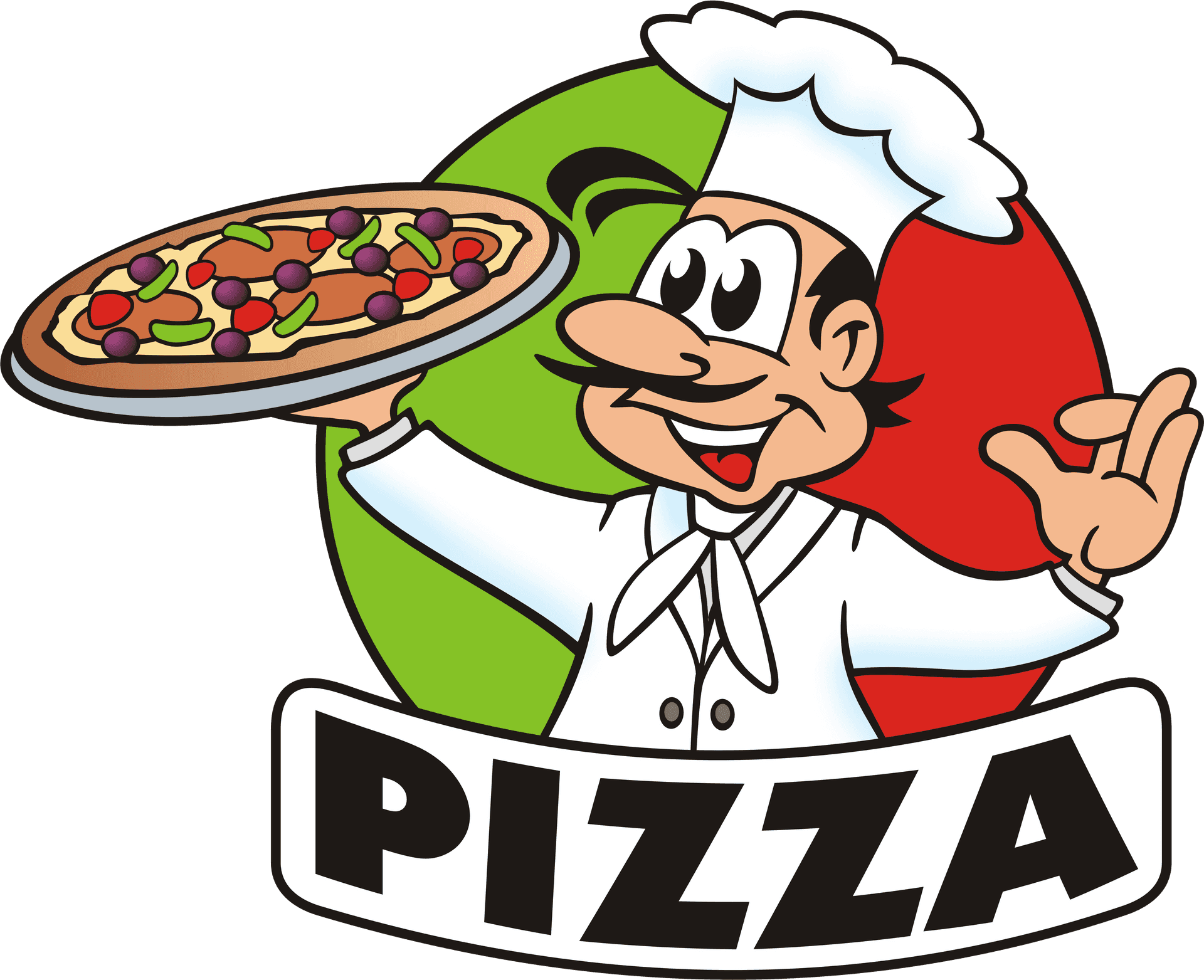 Download Cheerful Chef Holding Pizza Clipart | Wallpapers.com