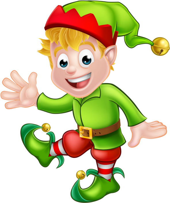 Cheerful Christmas Elf Waving PNG
