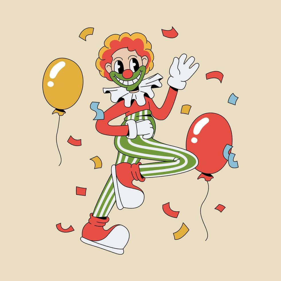 Cheerful Clown Cartoonwith Balloons Wallpaper