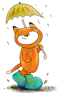 Cheerful Fox With Umbrella PNG