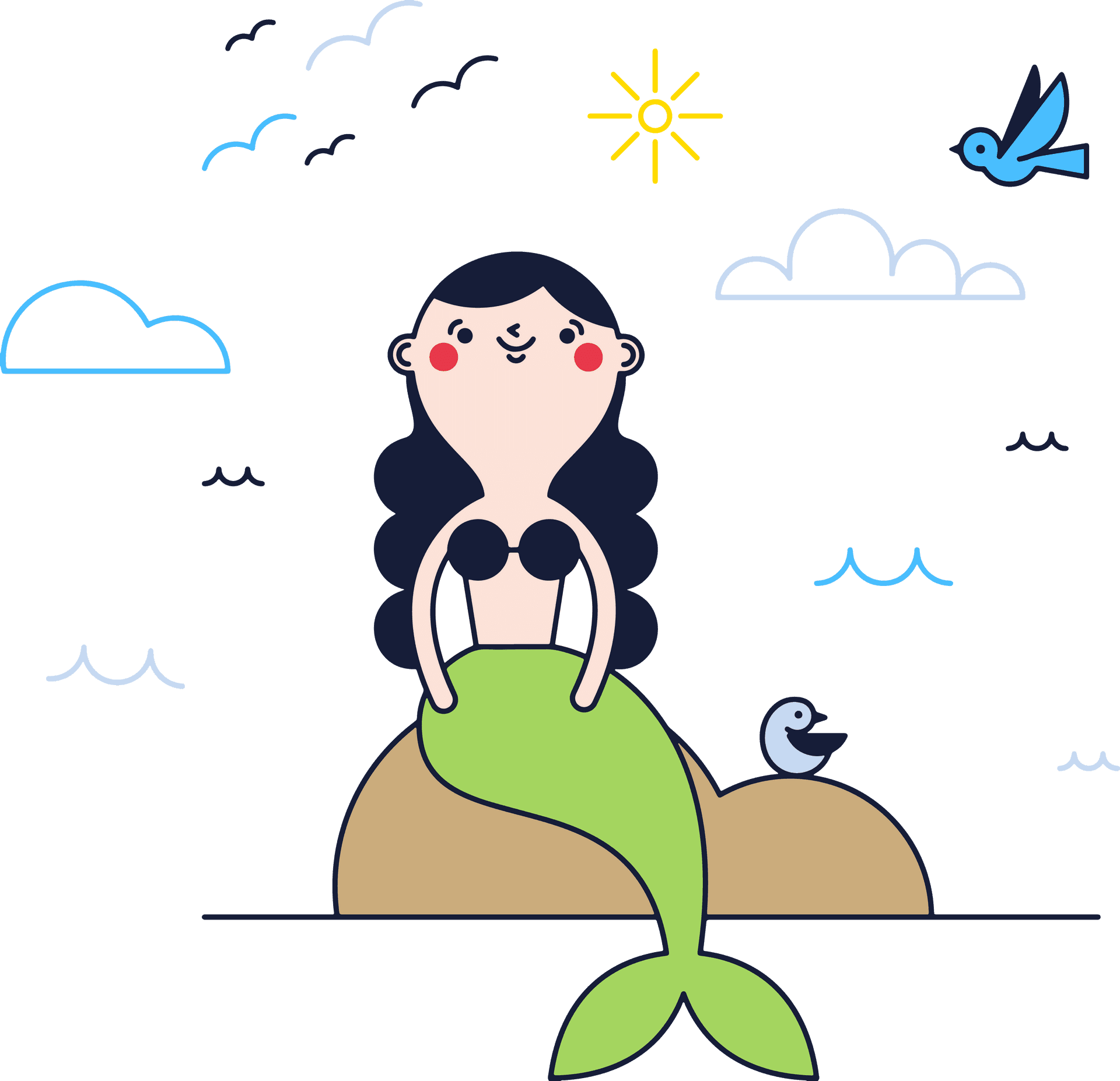 Cheerful Mermaid Sittingon Rock Clipart PNG