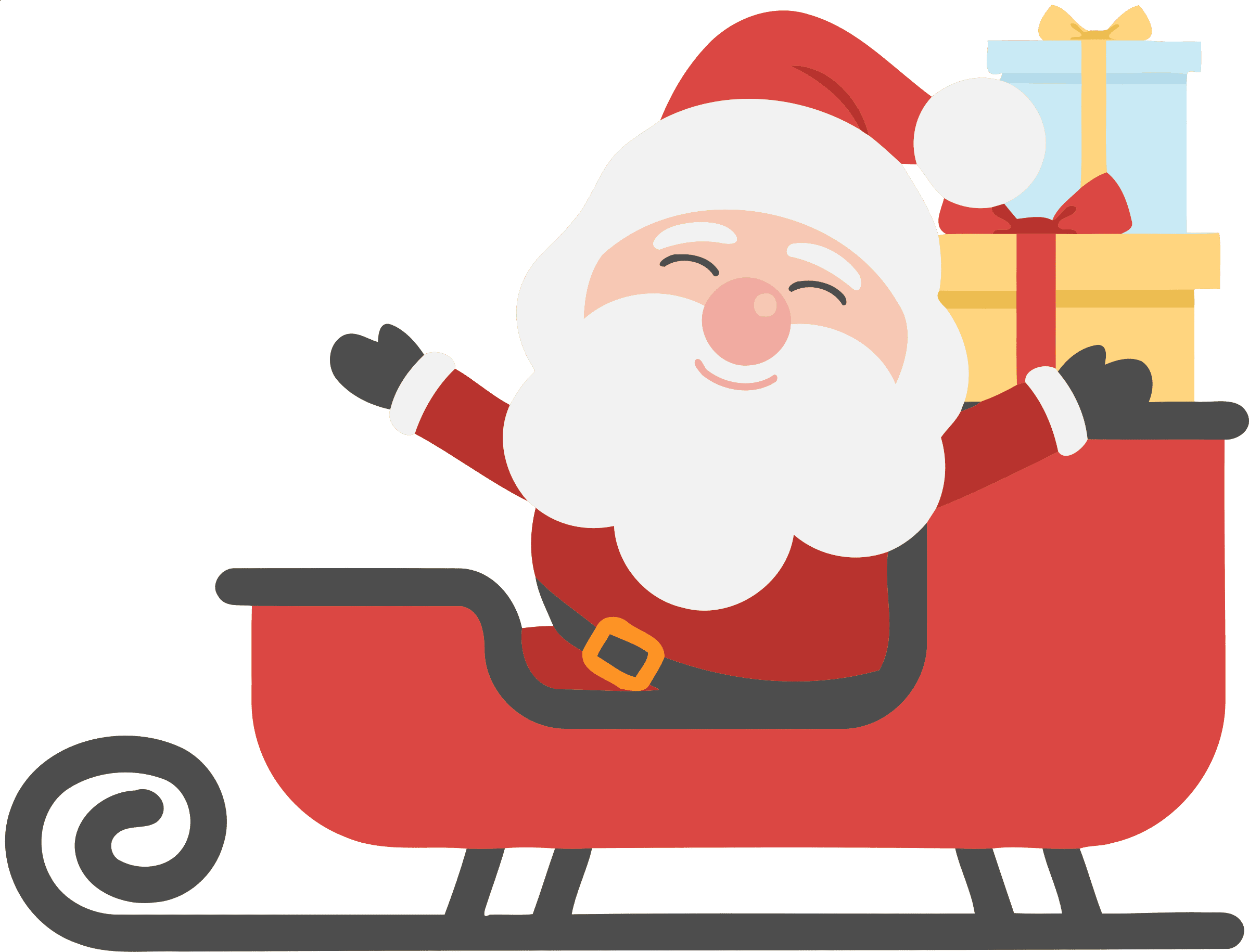 Cheerful Santa Claus Sleigh Gifts PNG