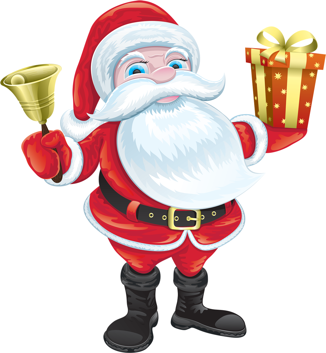 Cheerful Santa Clauswith Belland Gift PNG