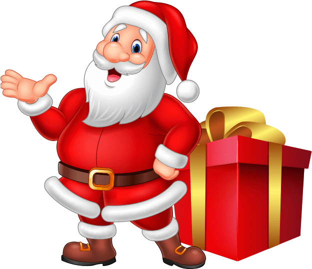 Cheerful Santa Clauswith Gift PNG