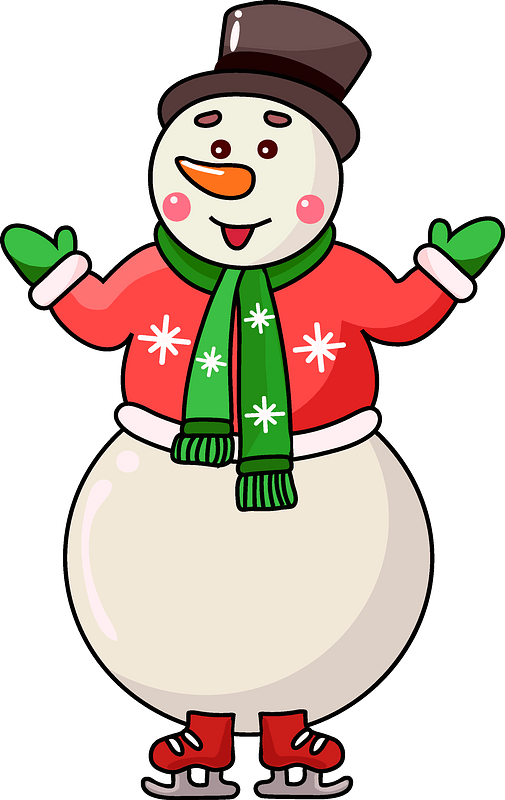 Cheerful Snowman Ice Skating Clipart PNG
