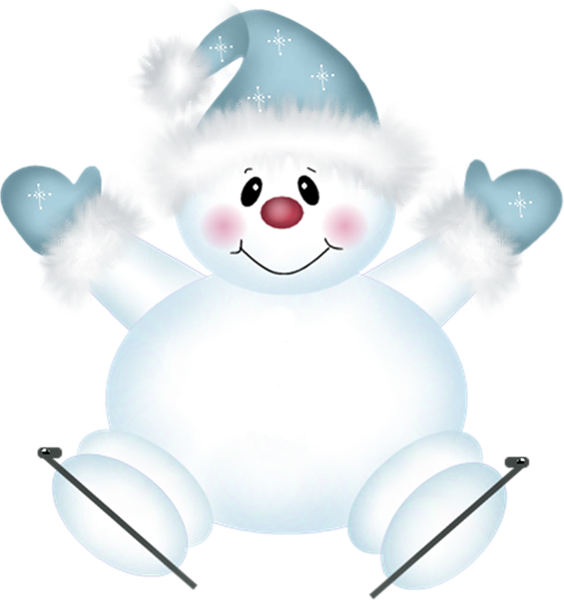 Cheerful Snowman Skiing Clipart PNG