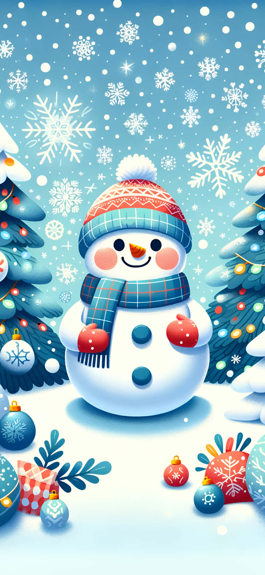 Cheerful Snowman Winter Wonderland Wallpaper