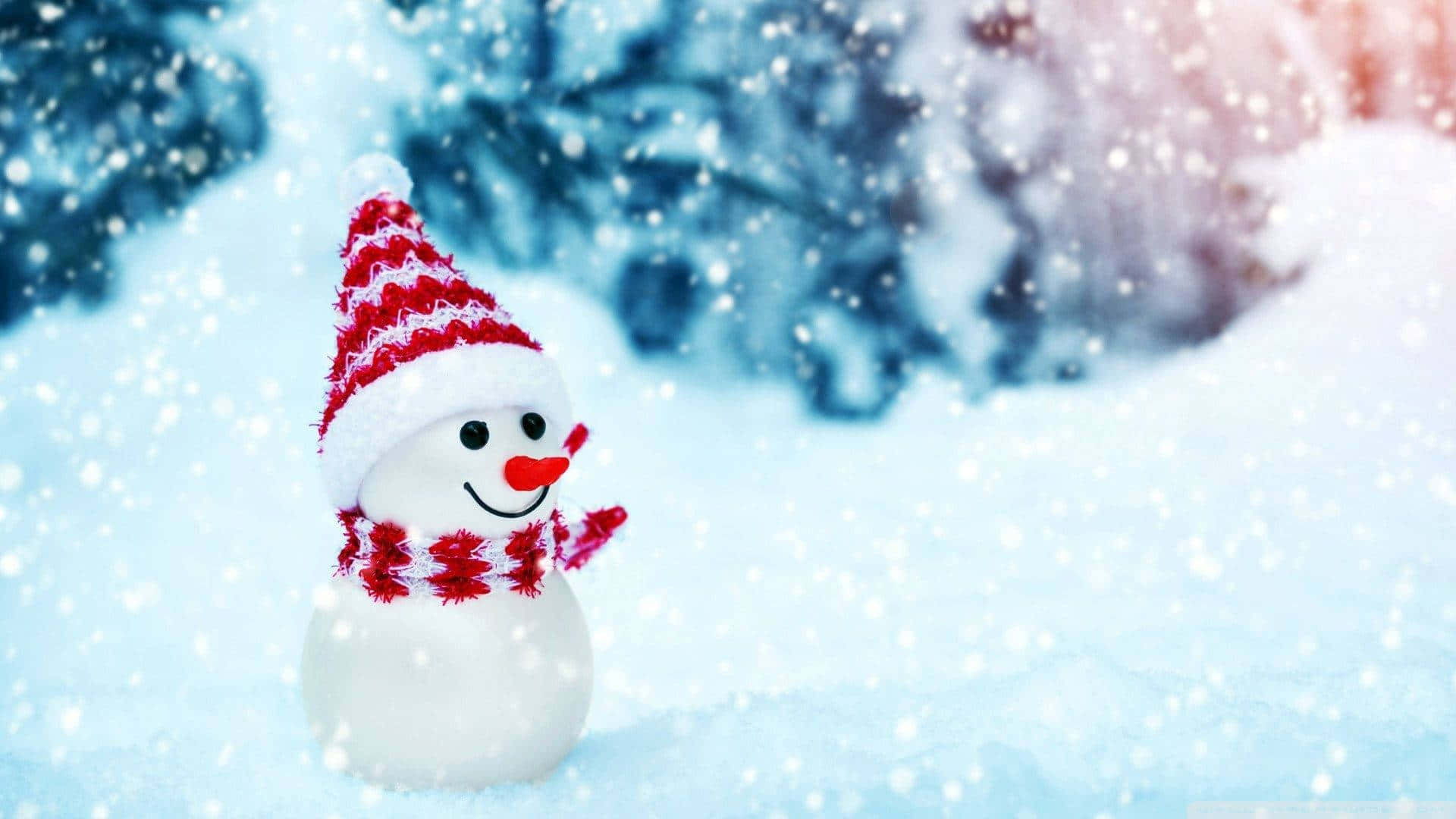 Cheerful Snowmanin Red White Hat Wallpaper