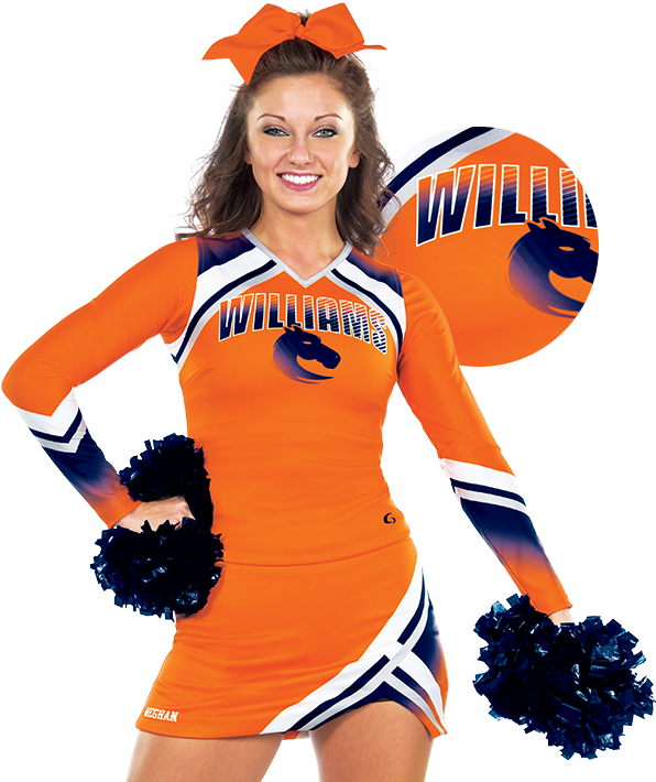 Cheerleaderin Orangeand Blue Uniform PNG