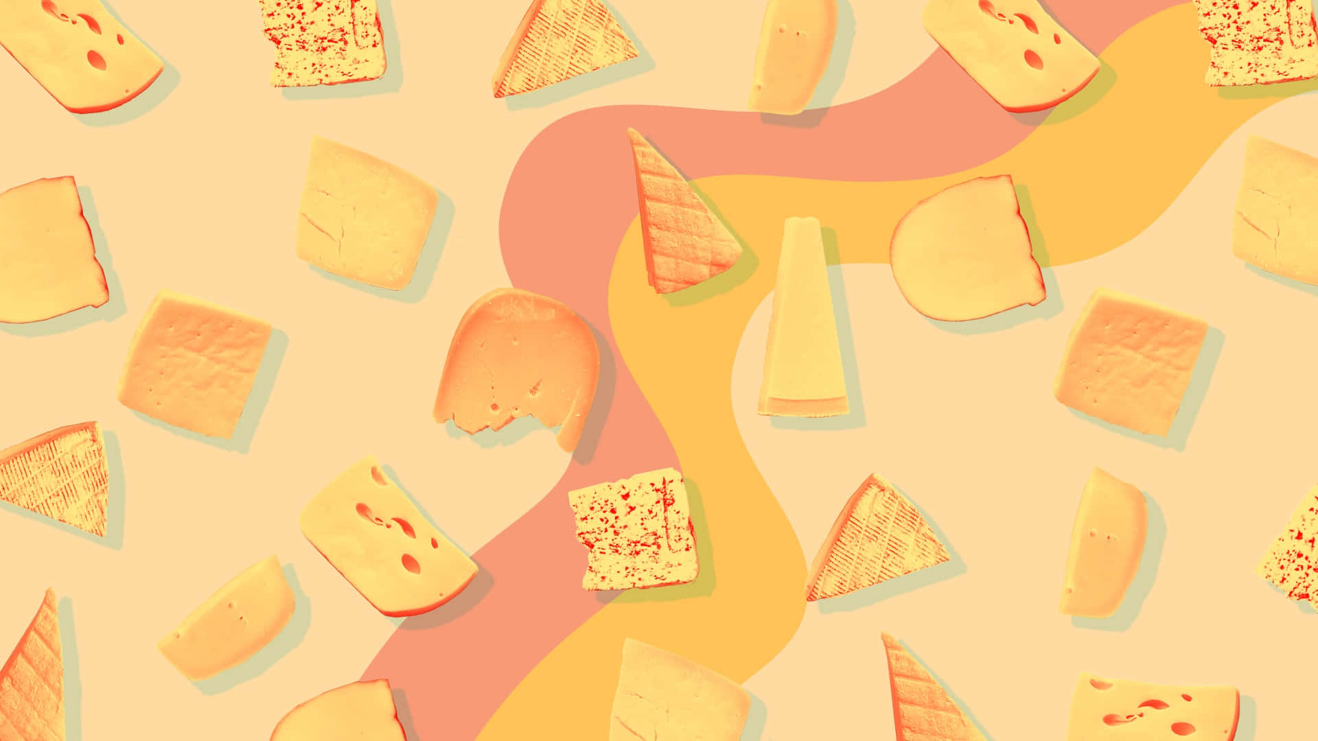 A Seamless Pattern Of Cheese Pieces On A Yellow Background