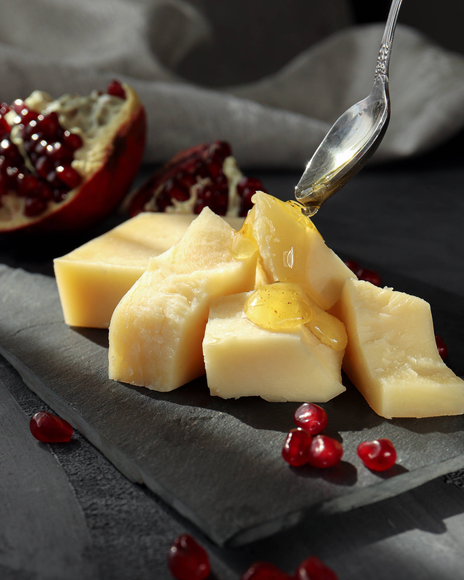 Cheese With Syrup And Pomegranate