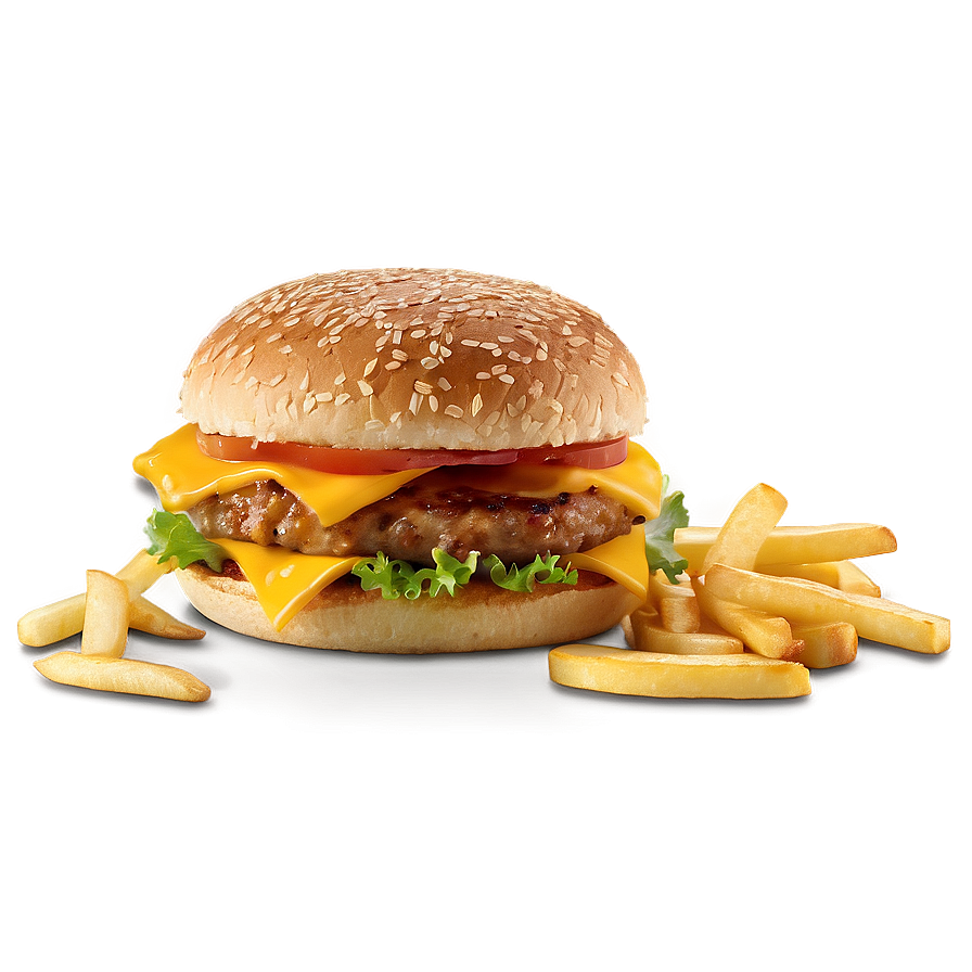 Cheeseburger With Fries Png Wvk30 PNG