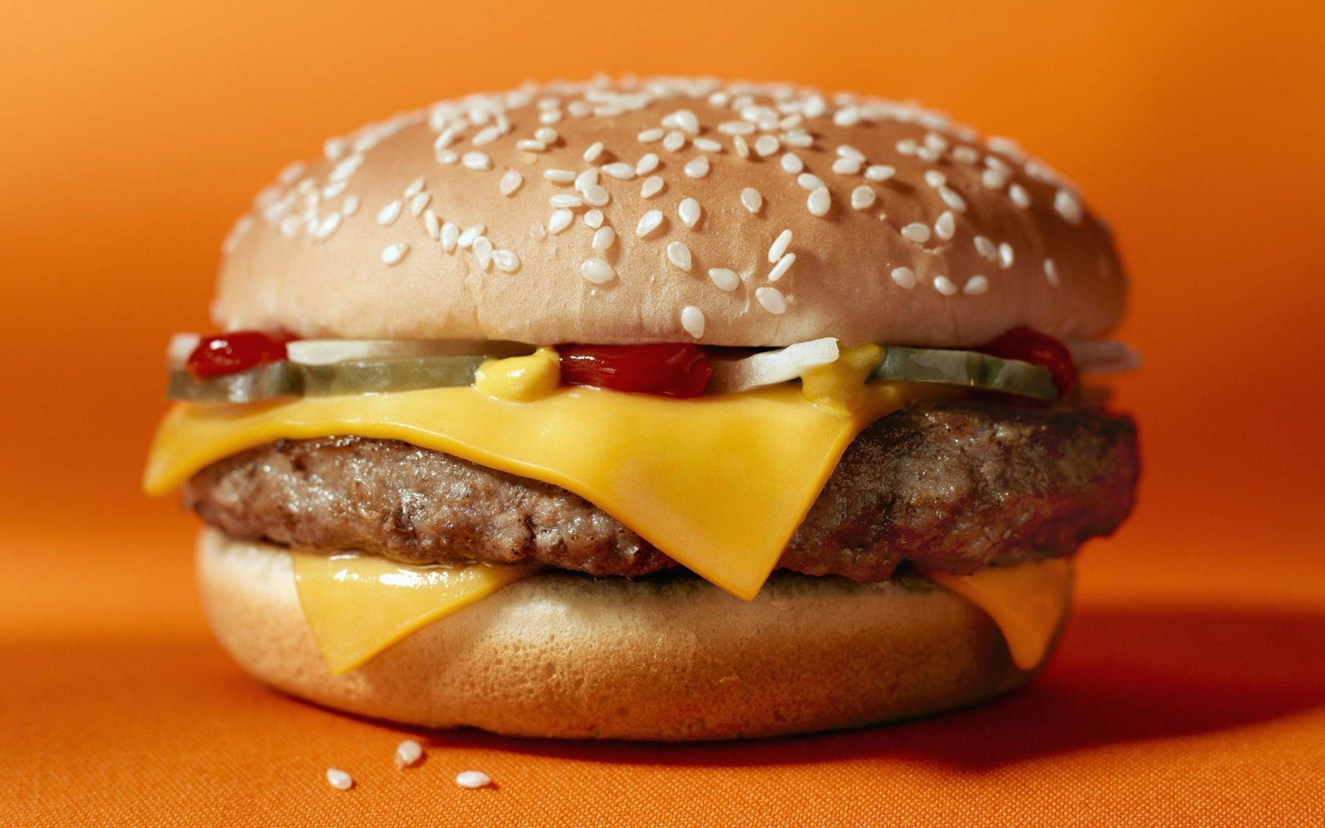 Cheesy Cheeseburger With Sesame Seeds Wallpaper
