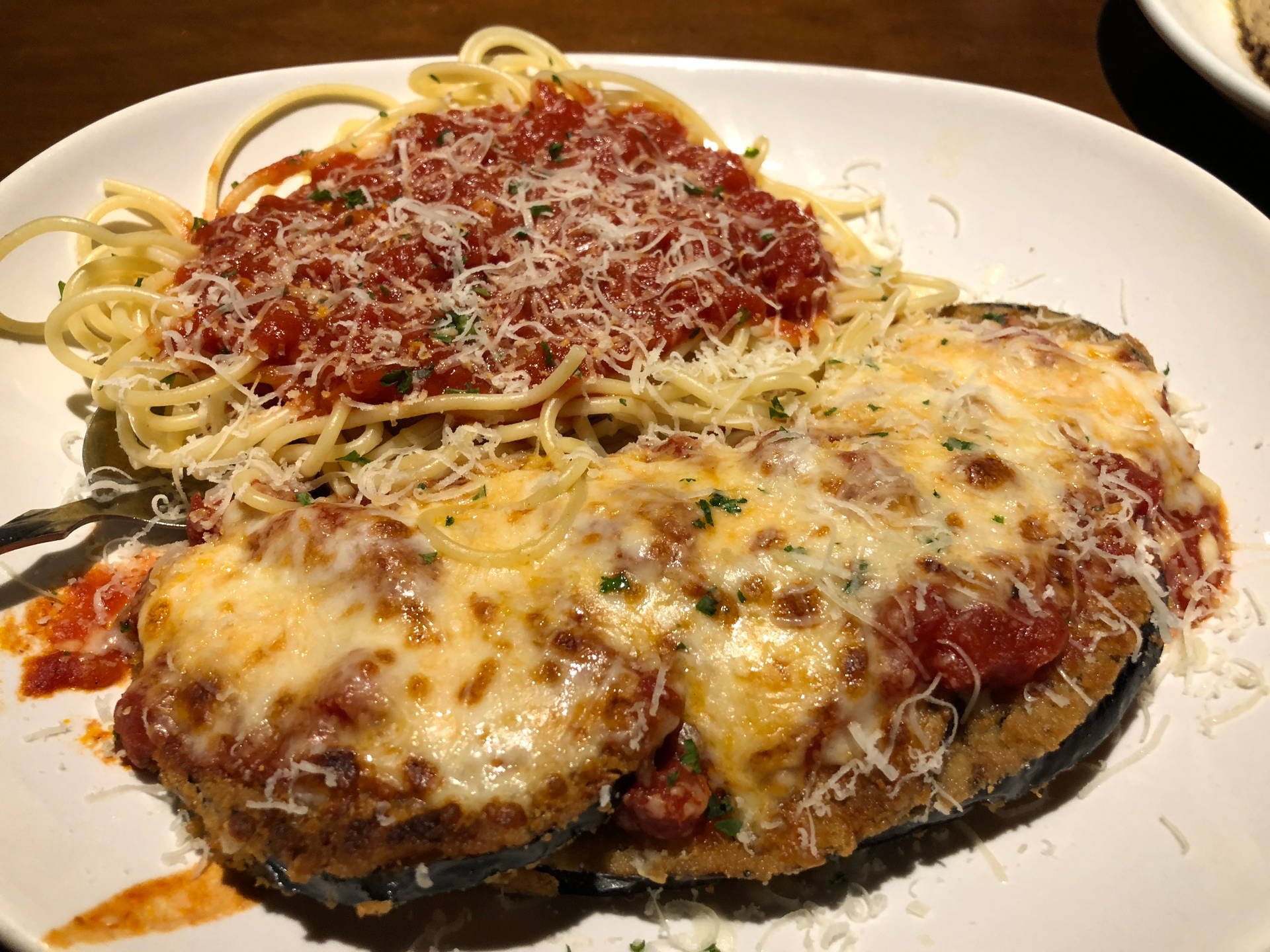 Cheesy Eggplant Parmigiana Spaghetti Pasta Wallpaper
