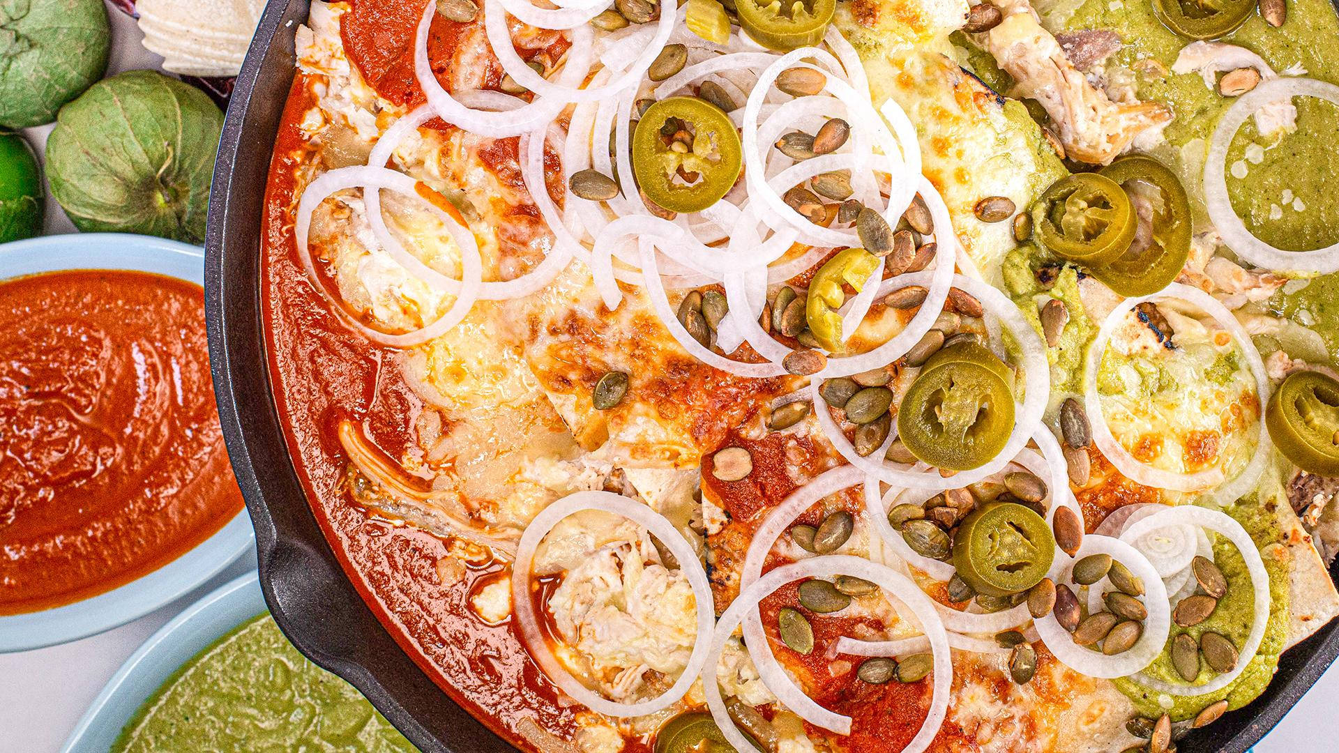 Cheesy Enchiladas Pizza Tray Wallpaper