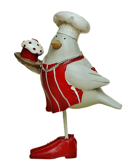 Chef Bird Figurinewith Cupcake PNG