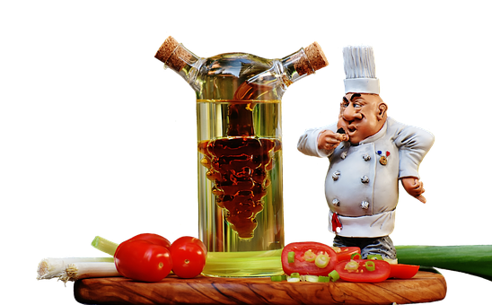 Chef Figurine With Olive Oiland Vegetables PNG