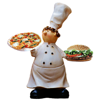 Chef Figurinewith Pizzaand Burger PNG