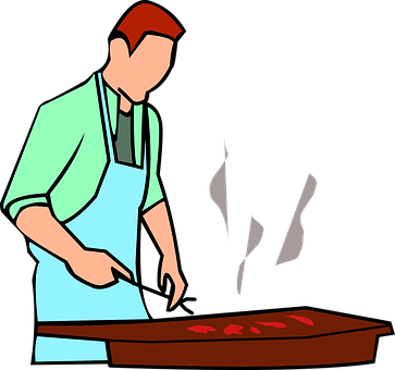 Chef Grilling Meat Cartoon PNG