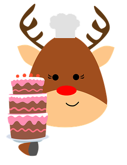 Chef Reindeer Holding Cake PNG