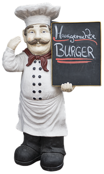 Chef_ Statue_ Holding_ Burger_ Sign PNG
