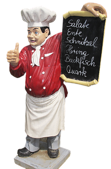 Chef Statuewith Menu Board PNG