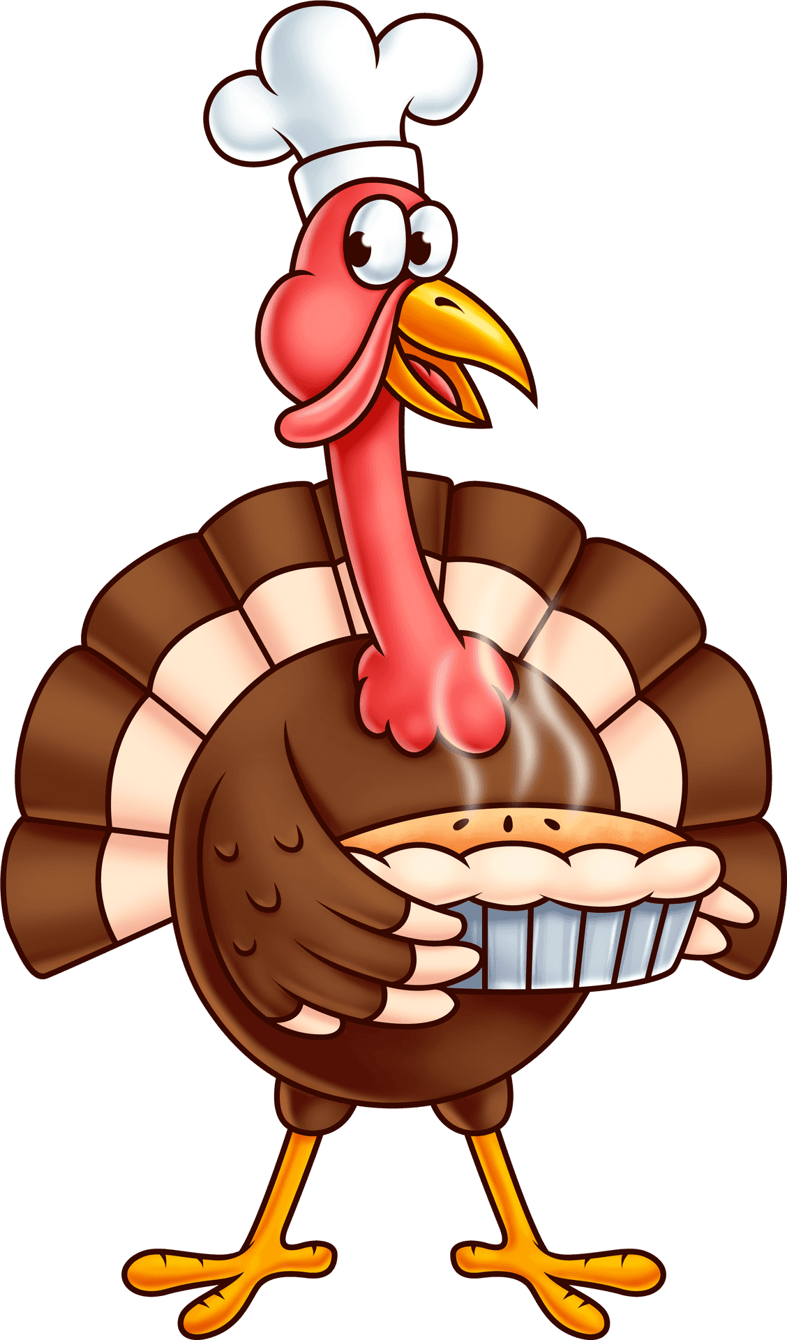 Chef Turkey Holding Pie Clipart PNG