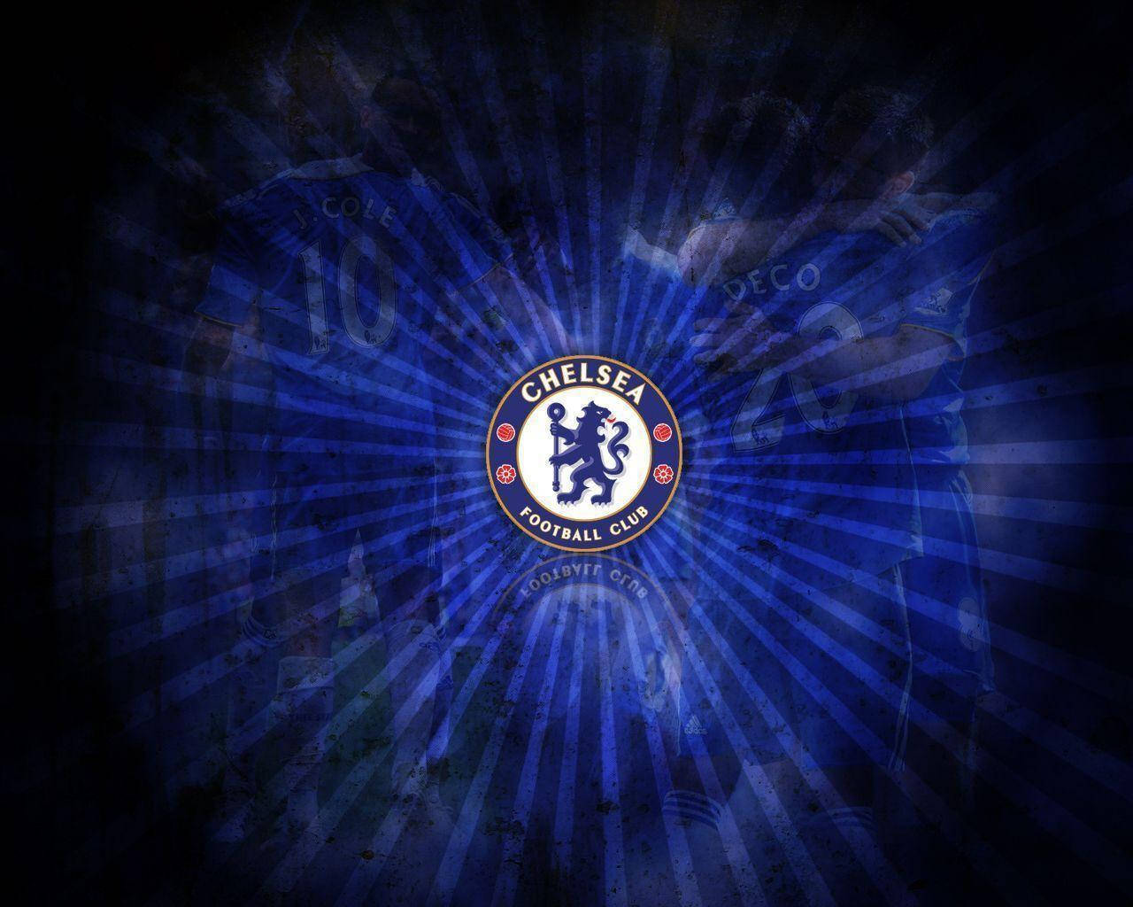 Chelsea Fc Badge Med Blå Stråler Wallpaper