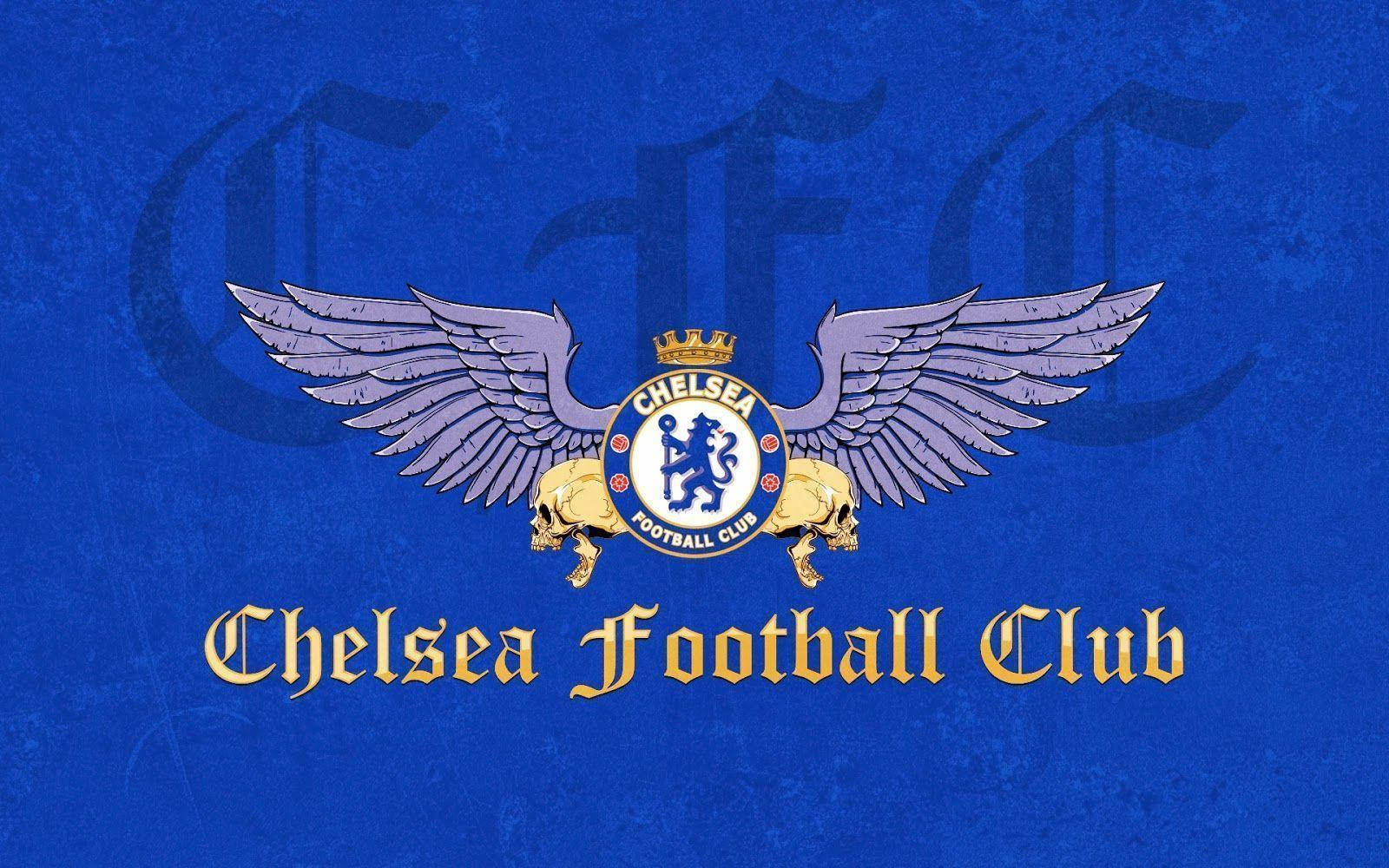 Chelsea Fc Logo Between Wings And Skulls Wallpaper