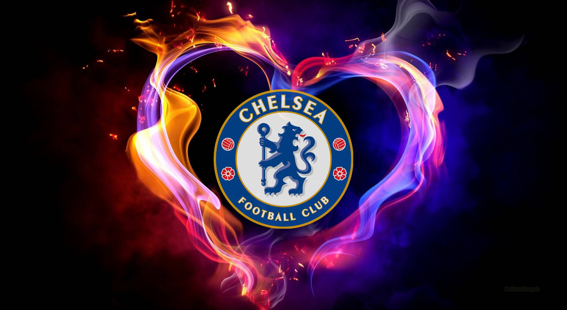 Chelsea Fc Logo In Flaming Heart Wallpaper