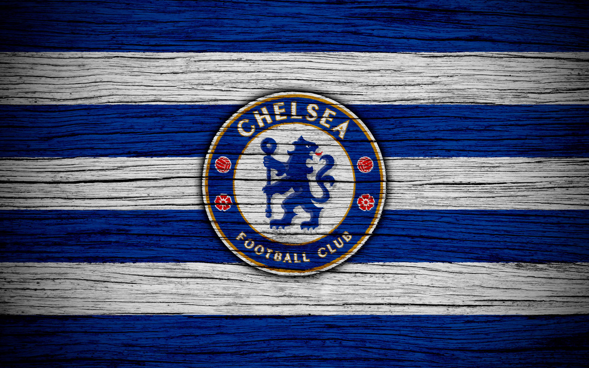 Chelsea Fc Logo On Striped Wood Wallpaper