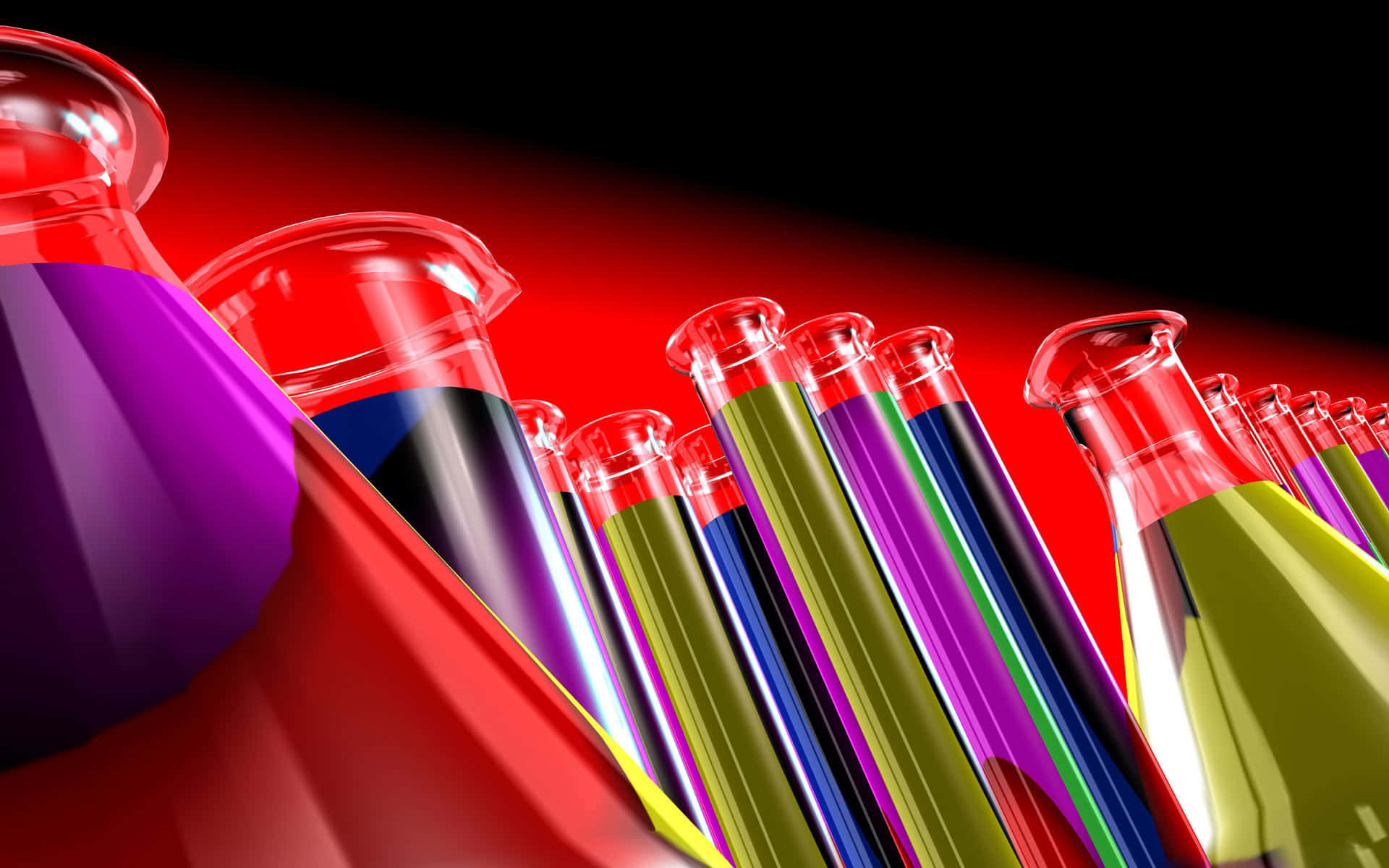 A Group Of Colorful Test Tubes On A Black Background