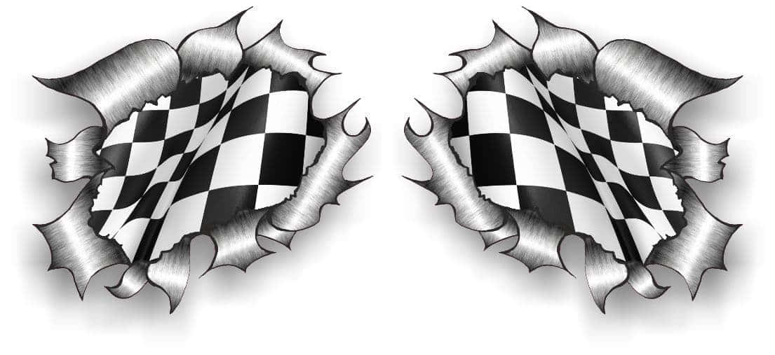 Chequered flag waving on a racetrack Wallpaper