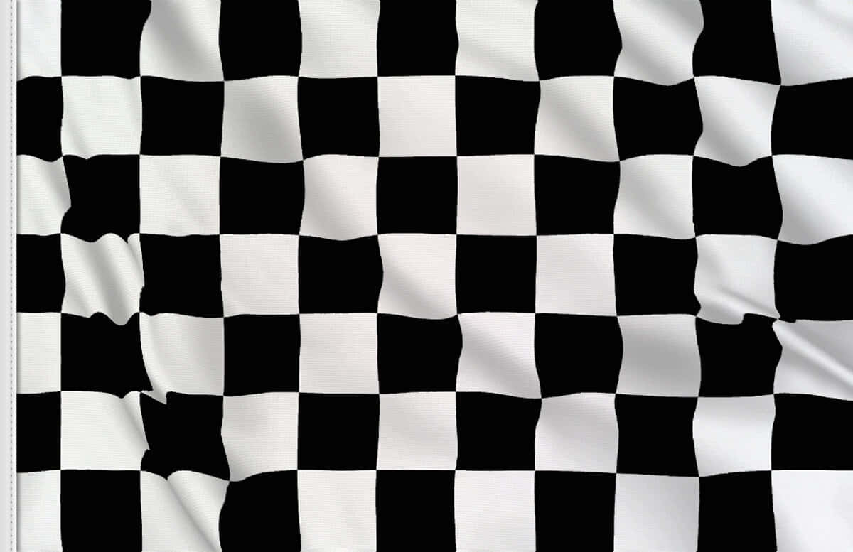 Chequered flag waving in the wind on a race track Wallpaper