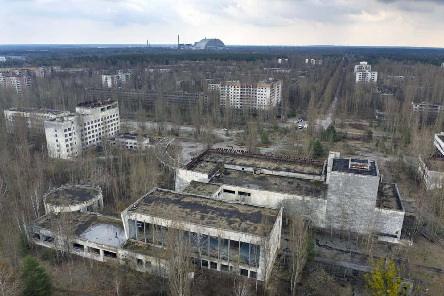 A beautiful sunrise over the abandoned Chernobyl nuclear power plant.