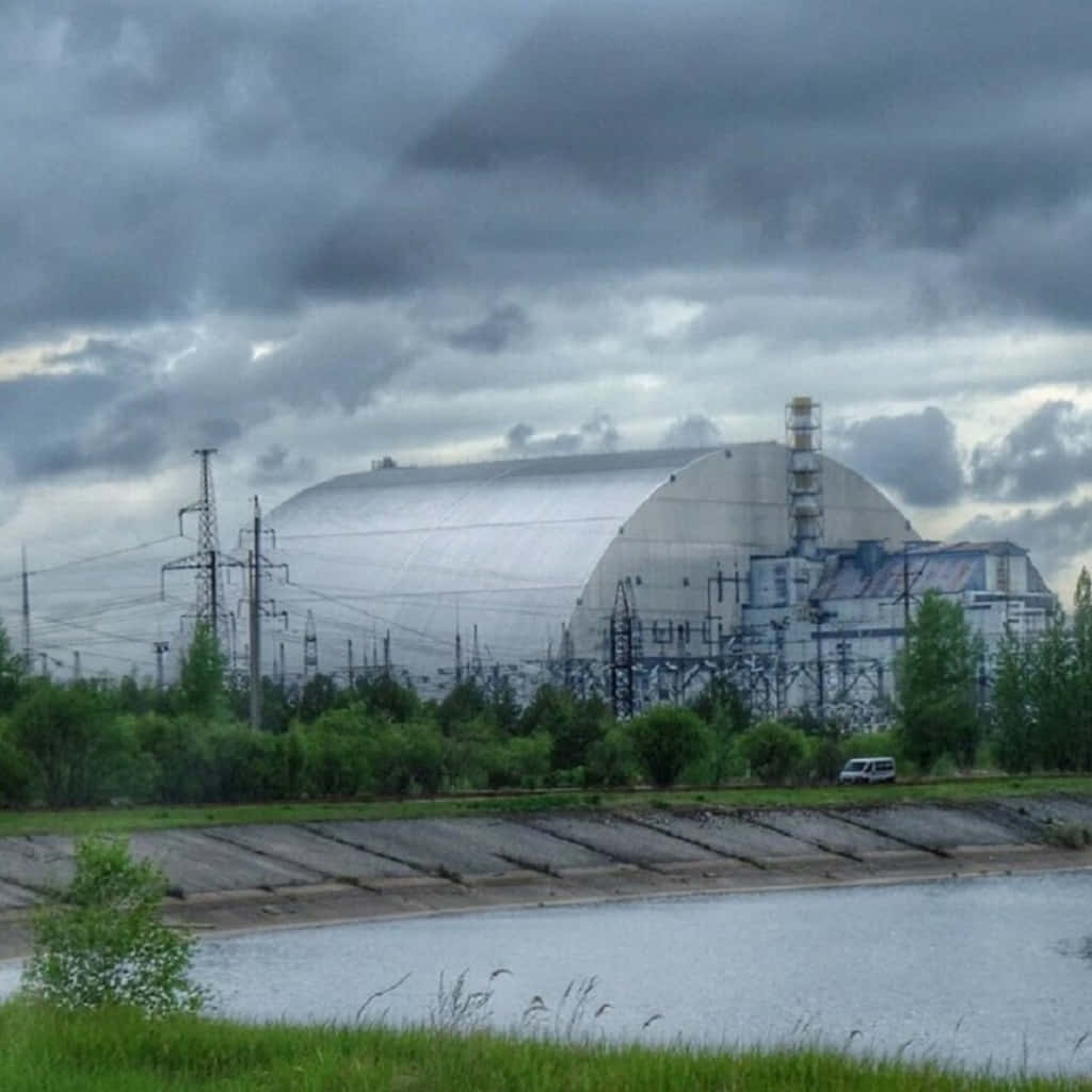 A Large Nuclear Power Plant Near A Lake
