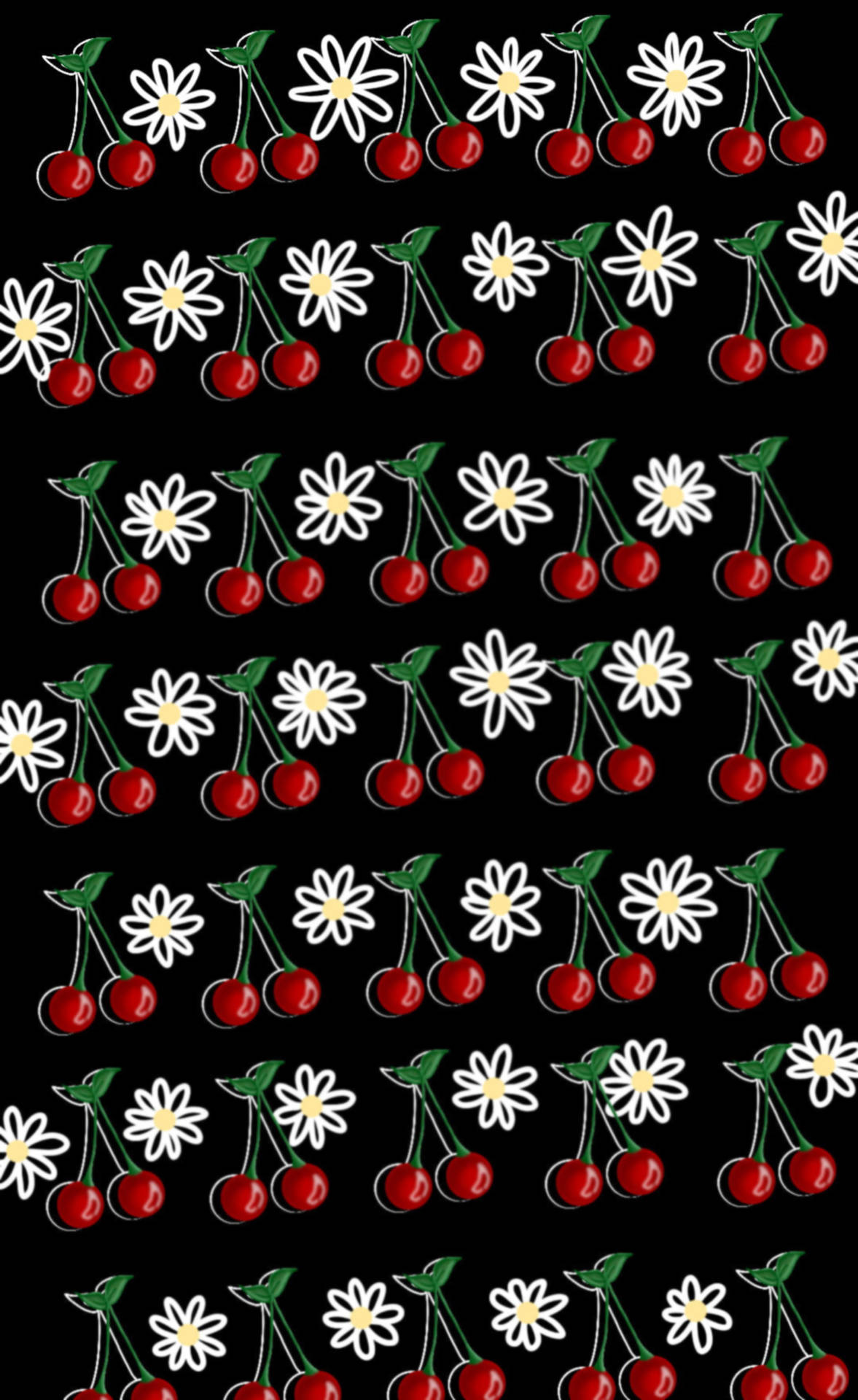 Cherries And Daisies Aesthetic Pattern Wallpaper