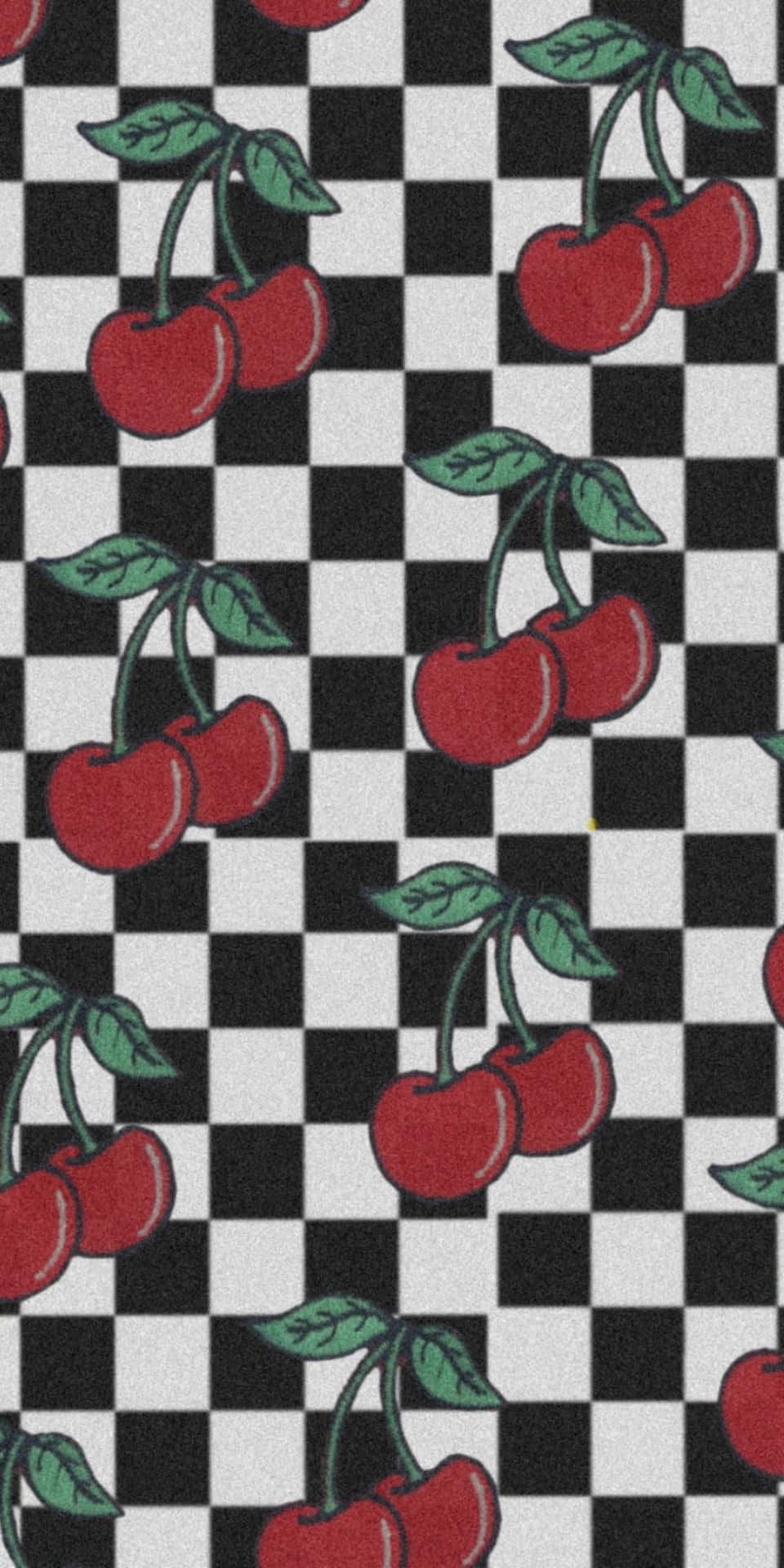 Cherries On A Checkered Background Wallpaper